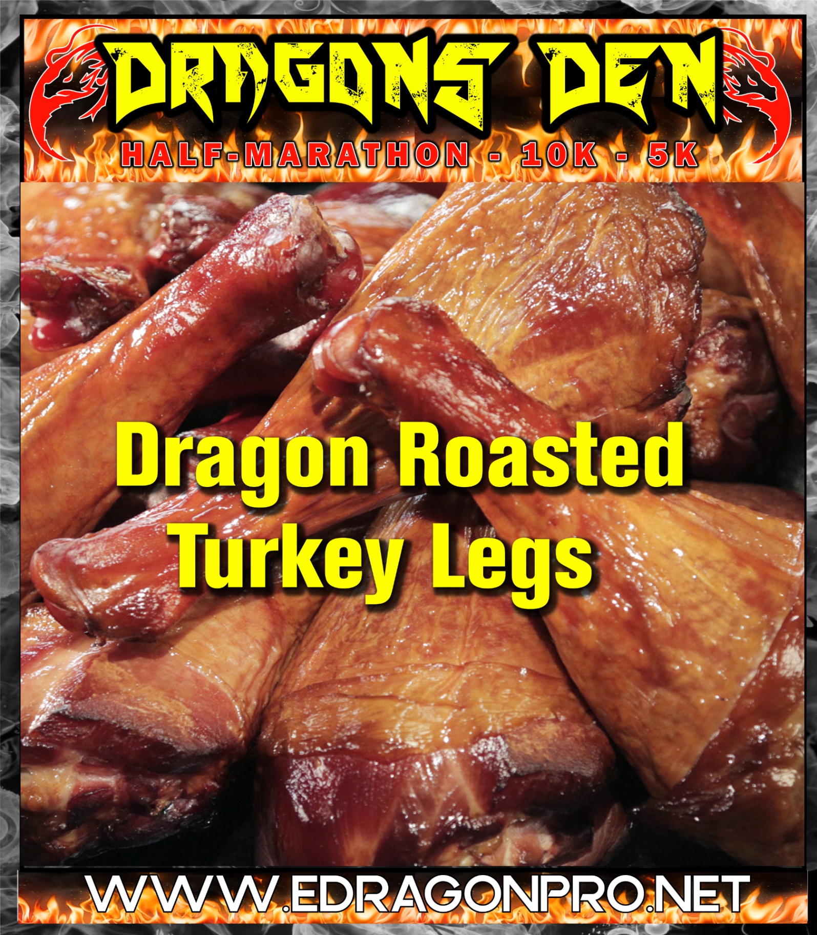 Dragon roasted turkey legs at the finish