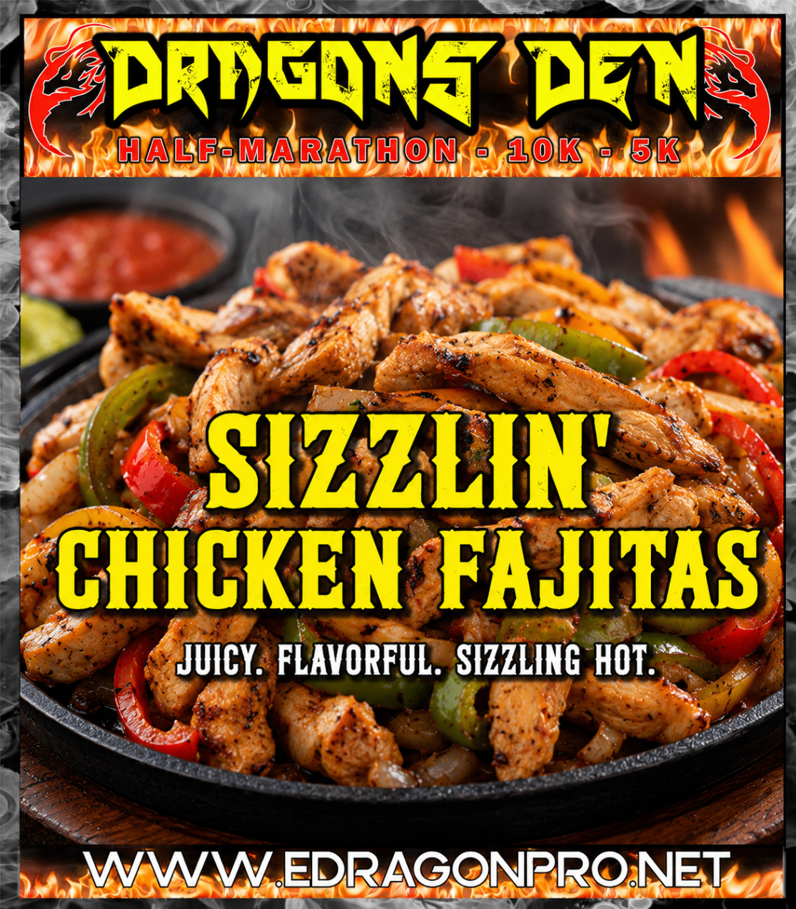 Sizzling chicken fajitas post-race